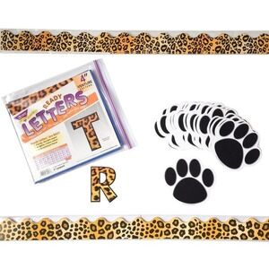 Trend Leopard Teacher Bulletin Board Ready Letters, Borders‎ & Paw Prints Set